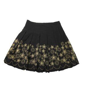INC International Concepts Black Gold Embroidered Pleated Skirt Sz 10 Bubble